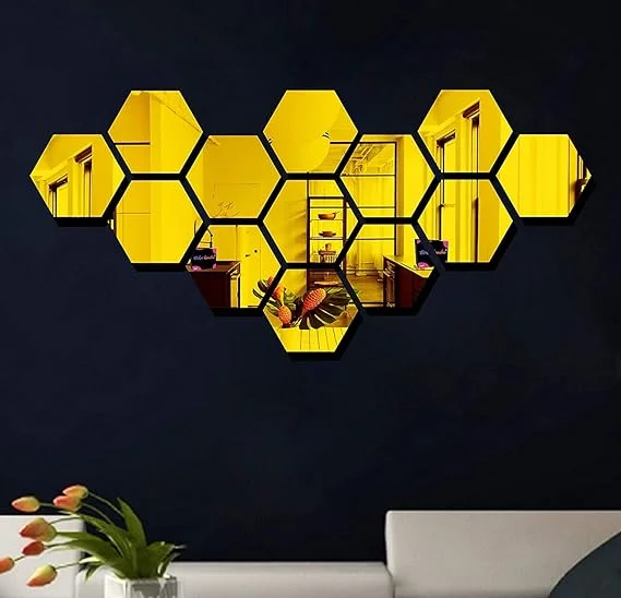 Golden Hexagon Acrylic Wall Decor