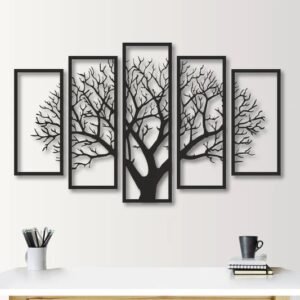 Five-Panel Metal Tree Wall Art
